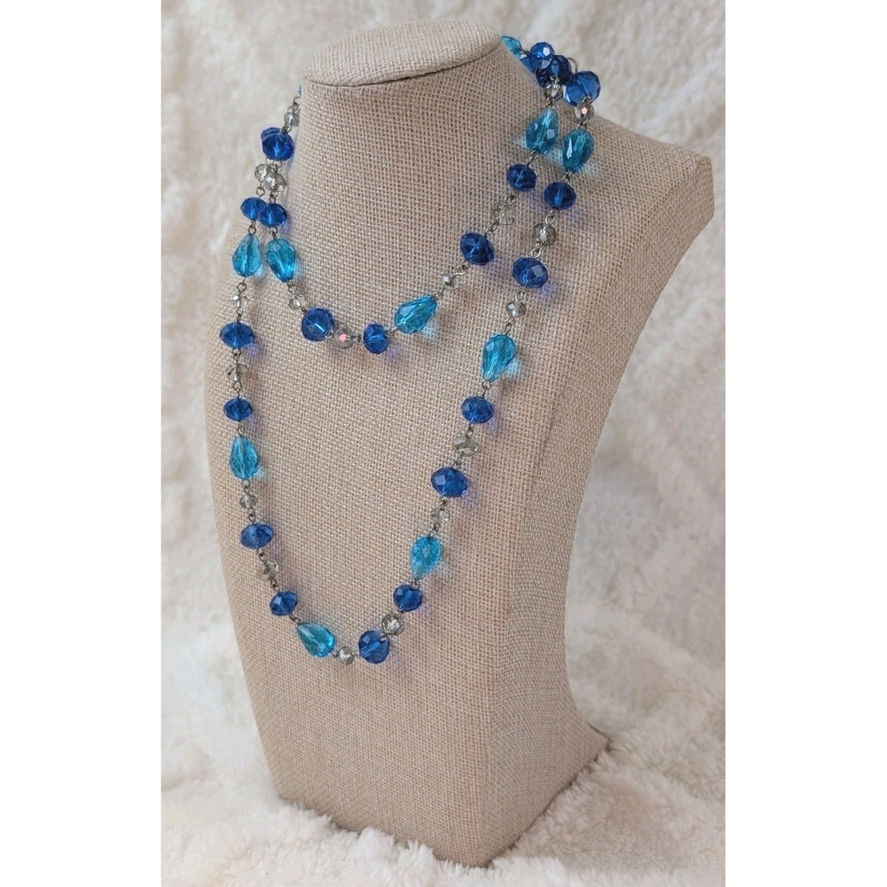 Vintage Style Blue‎ Glass Acrylic Beaded Necklace Statement Jewelry